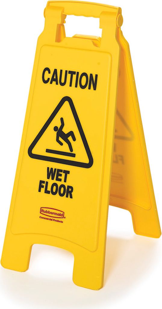 Rubbermaid klappbares doppelseitiges Warnschild "Nasser Boden" | Einsprachig | HxBxT 66x27,9x3,8cm | Gelb