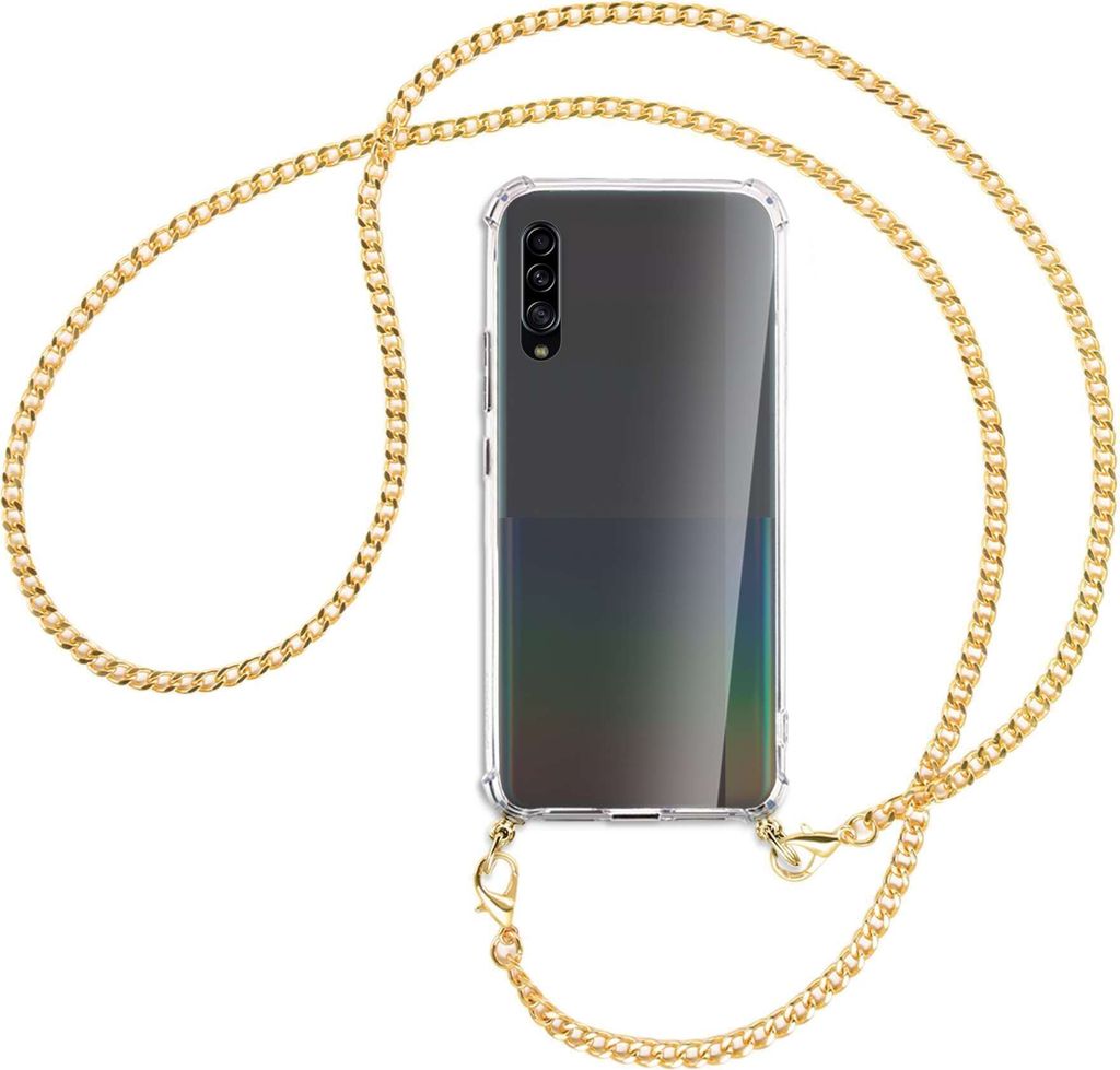Handykette Backcover-Schutzhülle mit Band (Metall goldfarben) für Samsung Galaxy A90 5G - goldfarbene Kette
