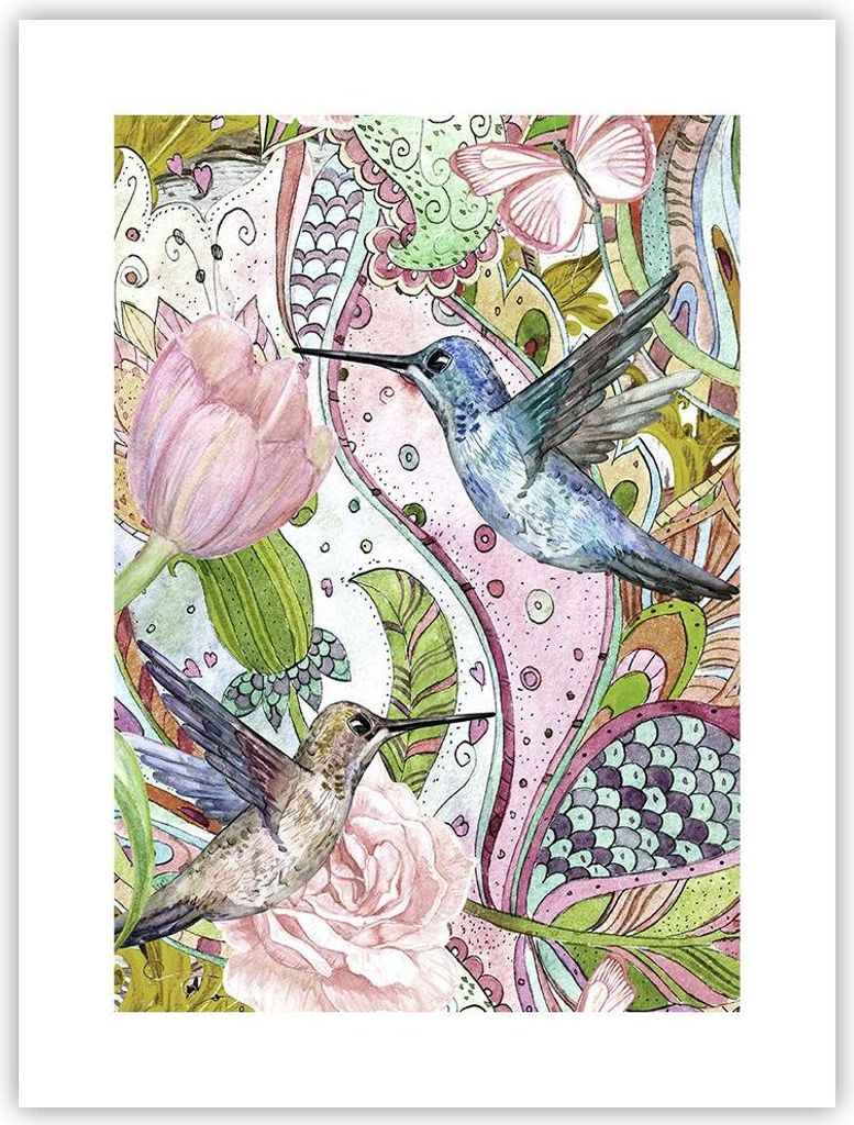 Poster - Poster ohne Rahmen - Vogel Schmetterling Blume - 30x40 cm - Wand Bild - Wanddeko - Wandbilder - Kunstposter - Wandposter - Bilder - Kunstd...