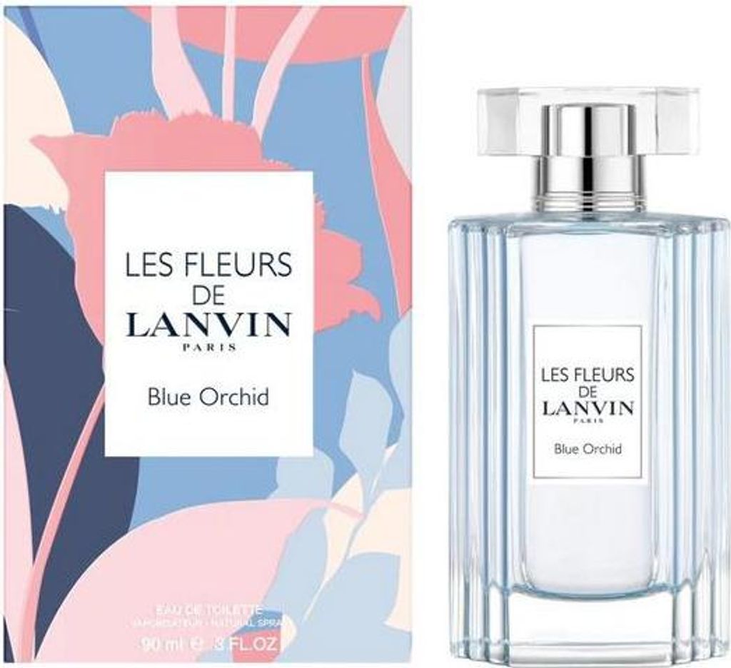 A perfume bottle and its packaging are displayed side-by-side against a white background.