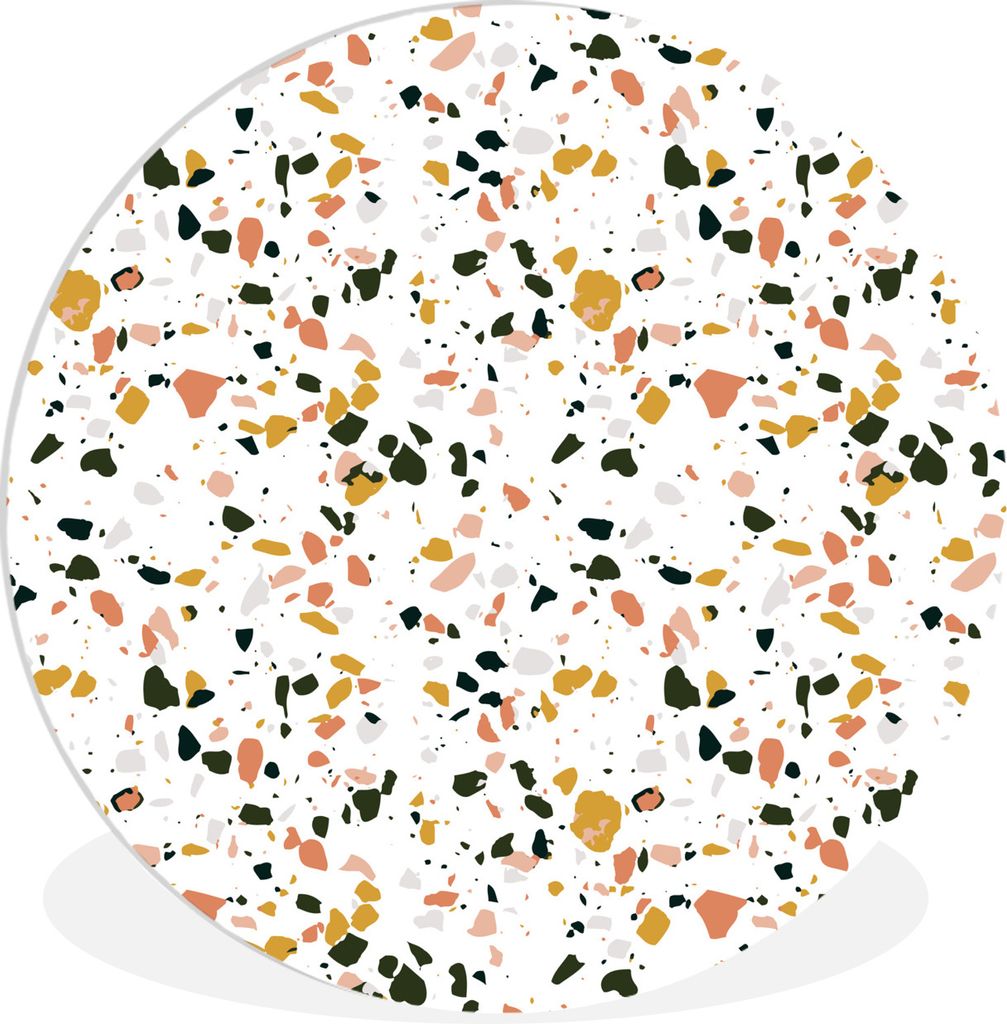MuchoWow Rundes Wandbild - Runde Bilder Rosa - Schwarz - Terrazzo - Muster Ø 90 cm Kreis Wanddekoration Kunststoff - Wandkreis - Wandschmuck - W...