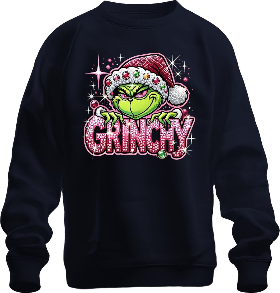 Grinchy Weihnachten Strass Glitzer Rosa Bling Lustig Geschenk Uni Sweatshirt Pullover, Navy, XXL