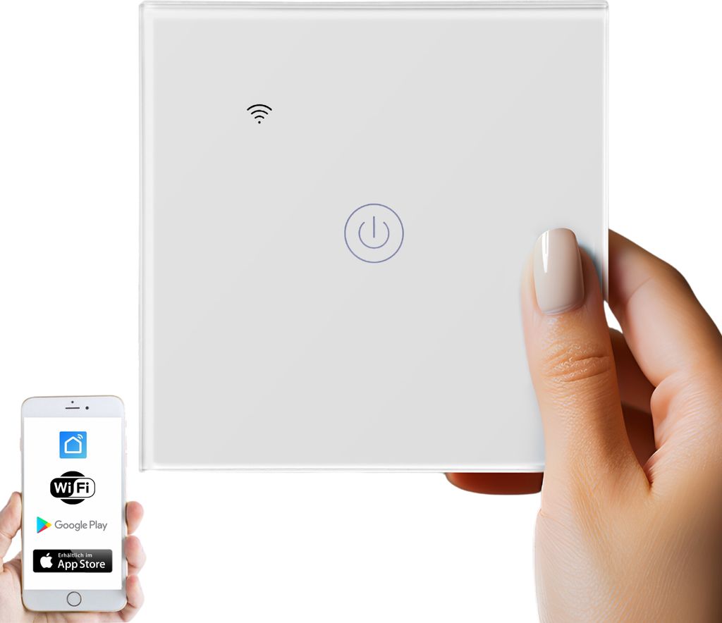 Echos Wlan Smart Touch Lichtschalter Glas 2.4GHz TouchSchalter Smart Life App Alexa und Google Home 1 Schaltausgang