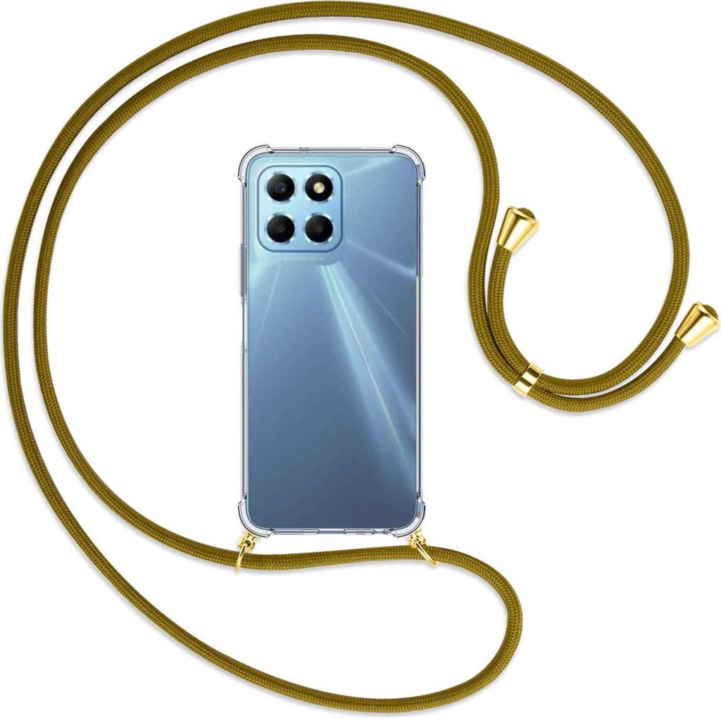 Handykette Backcover-Schutzhülle mit Band (Metall goldfarben) für Honor X8 5G (VNE-N41, 6.5'') - khaki