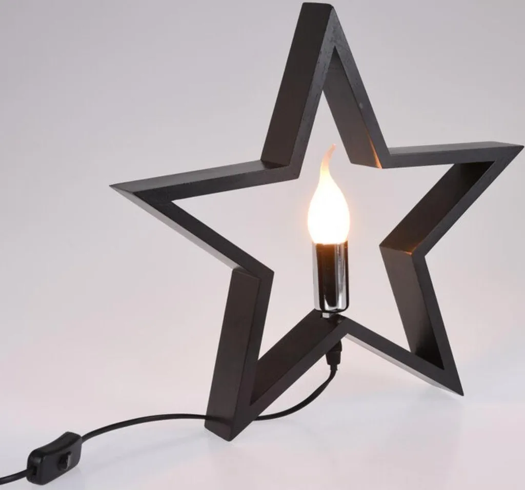 Luminaire de table étoile en bois noir décoration chambre et bureau chic
