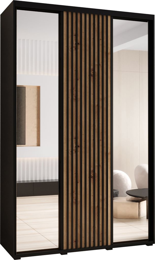 MEBLE KRYSPOL Lanko 2 Schrank mit 3 Schiebetüren - 235,2x150x45 cm - Schwarz Artisan Schwarz