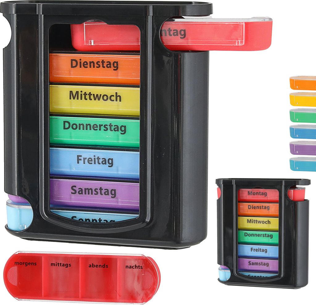Pillenbox 'Deluxe' 7 Tage Regenbogenfarben schwarz Produktbild 