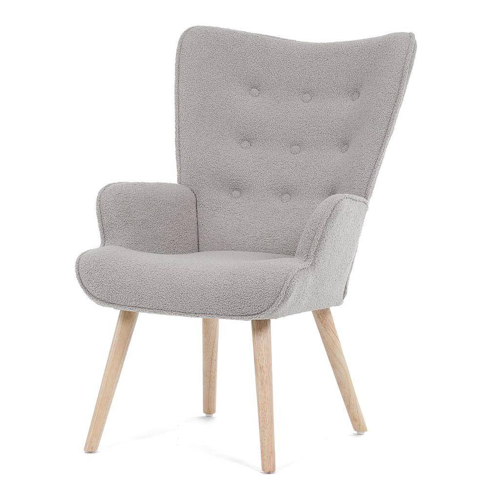 Autronic Křeslo ušák potah šedá látka bouclé nohy masiv kaučukovník (AK-309 GREY2)