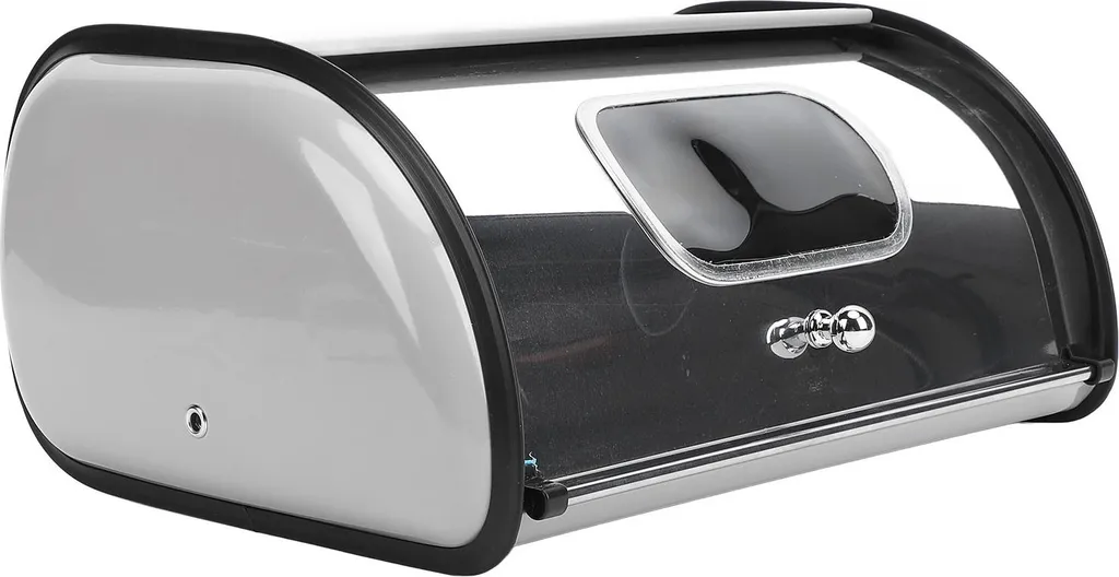 Rangement pain pour comptoir de cuisine en métal gris et fenêtre miroir