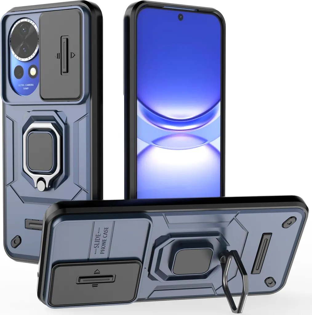 Cover Huawei nova 12 con Slide Camera e Anello - Protezione Blu 2-in-1