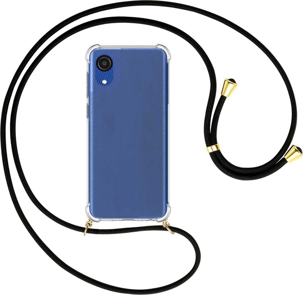 Handykette Backcover-Schutzhülle mit Band (Metall goldfarben) für Samsung Galaxy A03 Core (SM-A032 6.5'') - schwarz