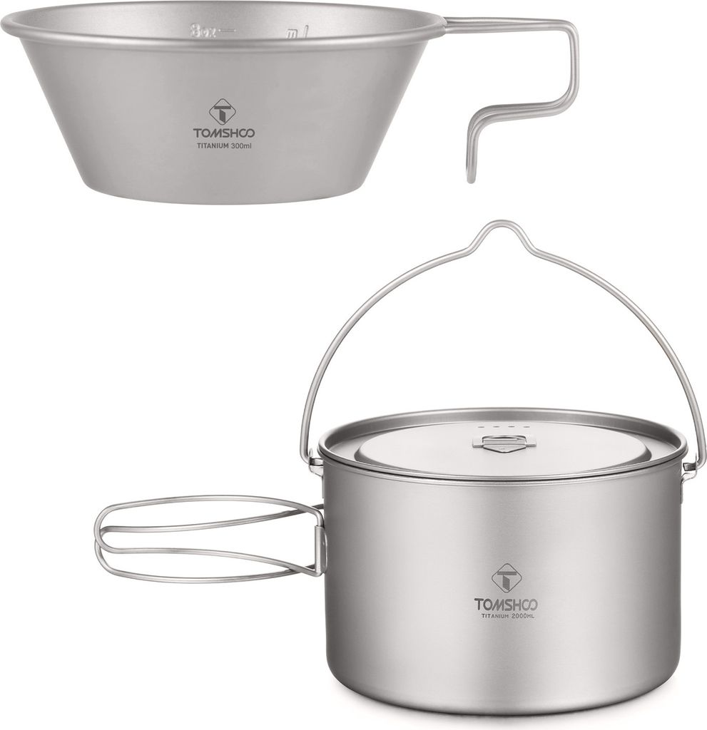 TOMSHOO Campinggeschirr-Set, 300 ml Sierra Schüssel + 2000 ml Campingtopf, geeignet zum Kochen im Freien