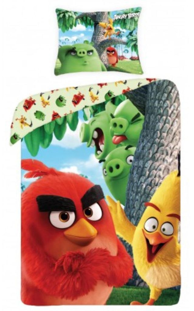 Angry Birds Bettwäsche 140 x 200 cm - weiche Baumwolle - Kissen und Decke