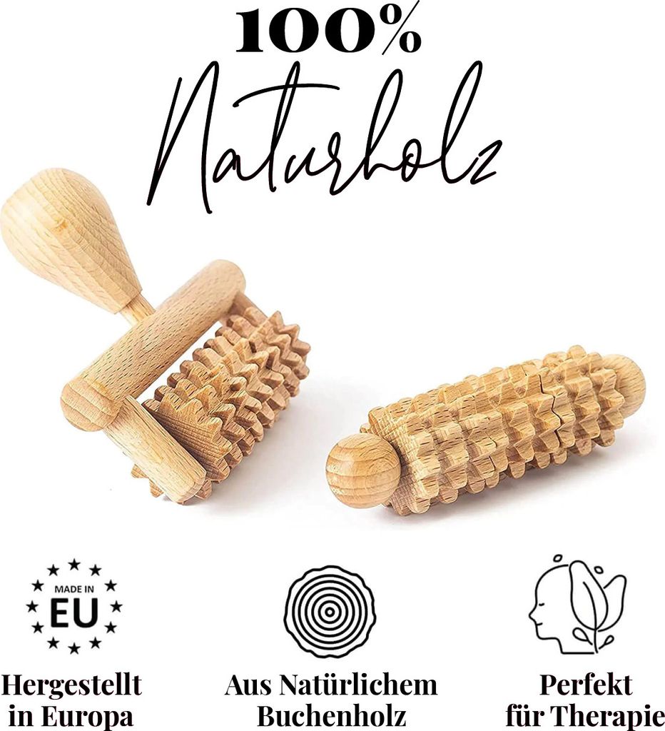 tuuli Gesichtsmassager Gesicht Facial Massagegerät Massageroller Maderotherapie Set aus Holz