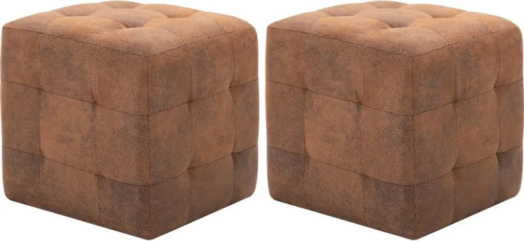 Pouf carré marron effet daim 30 cm lot de 2 assises gain de place