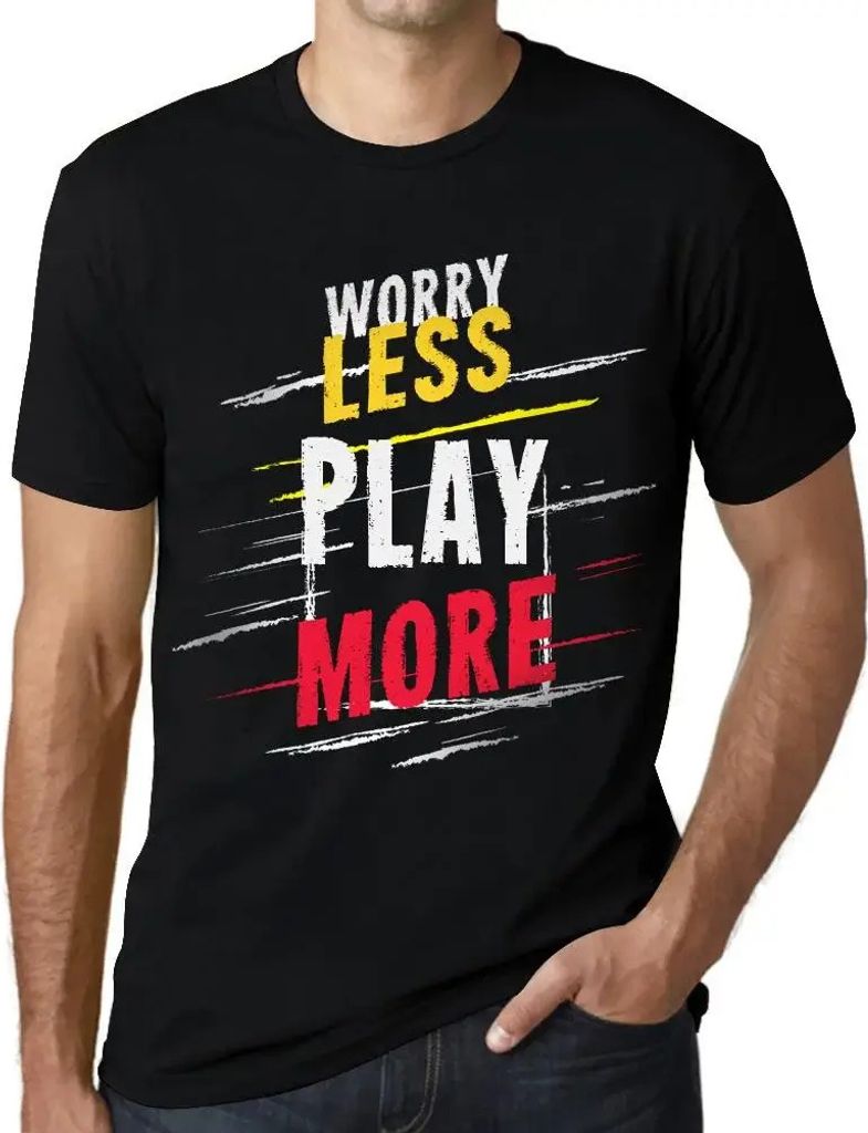 Herren Grafik T-Shirt Weniger Sorgen machen mehr spielen – Worry Less Play More – Öko-Verantwortlich Vintage Jahrgang Kurzarm Lustige Druck Ge...