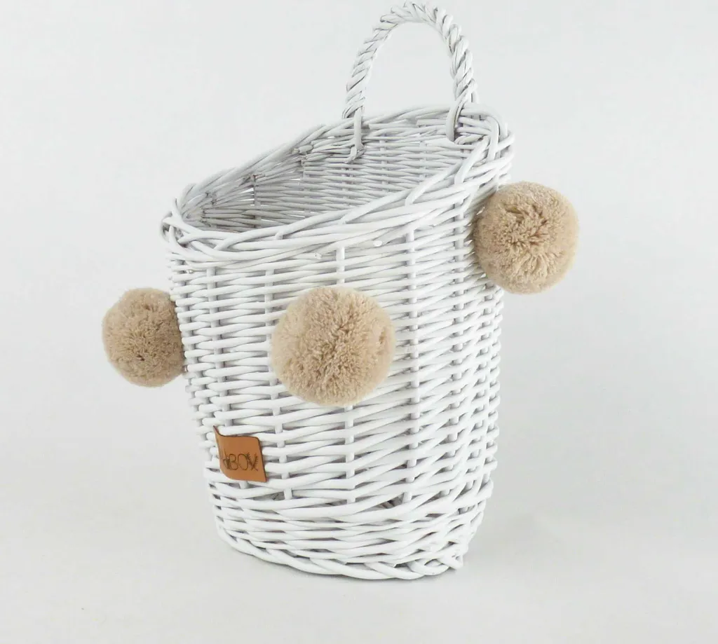 Panier de rangement mural décoratif en coton blanc WikliBOX avec pompons - 4