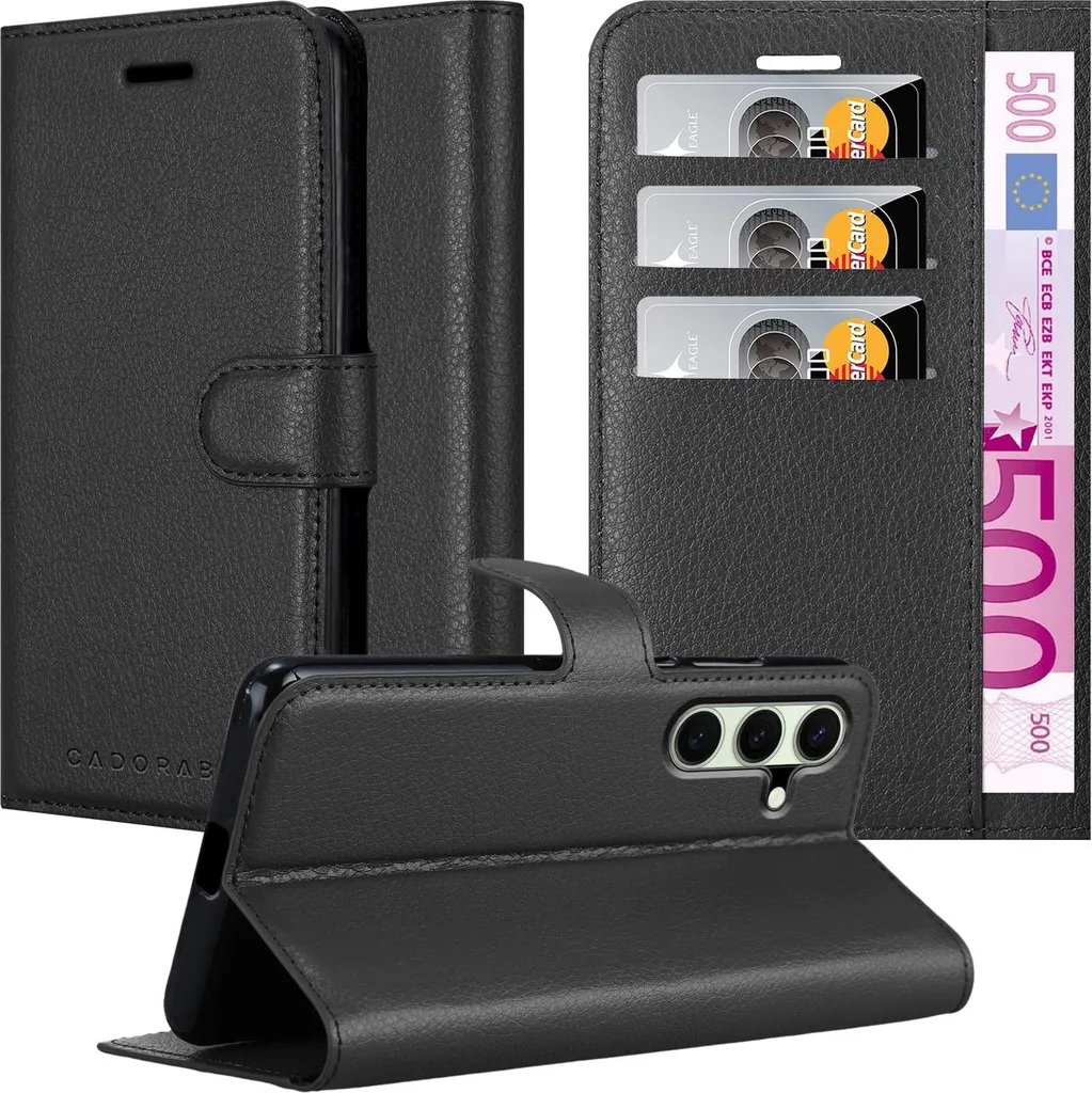 Custodia Cadorabo per Samsung Galaxy S24 FE in PHANTOM BLACK Custodia protettiva con chiusura magnetica, funzione stand e slot per carte di credito