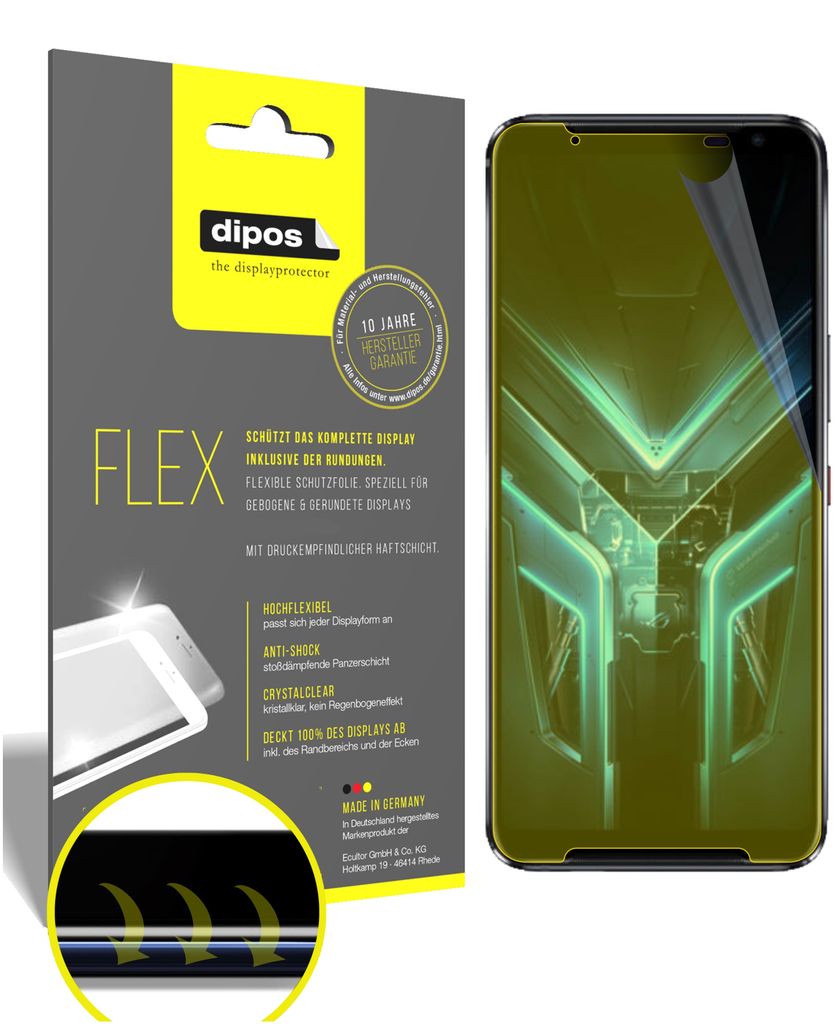 2x Schutzfolie für Asus ROG Phone 3 Folie, 100% Displayabdeckung, dipos Flex