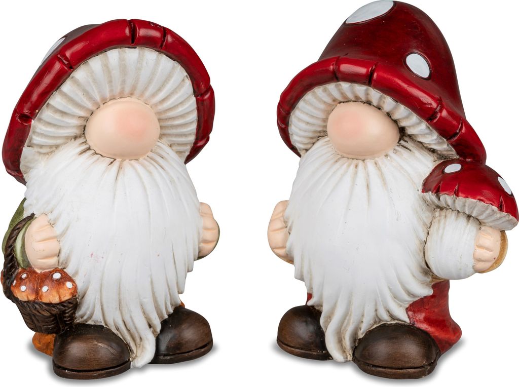 2er Set Dekofiguren Zwerge mit Pilzhut H. 17cm weiß rot braun Formano WA