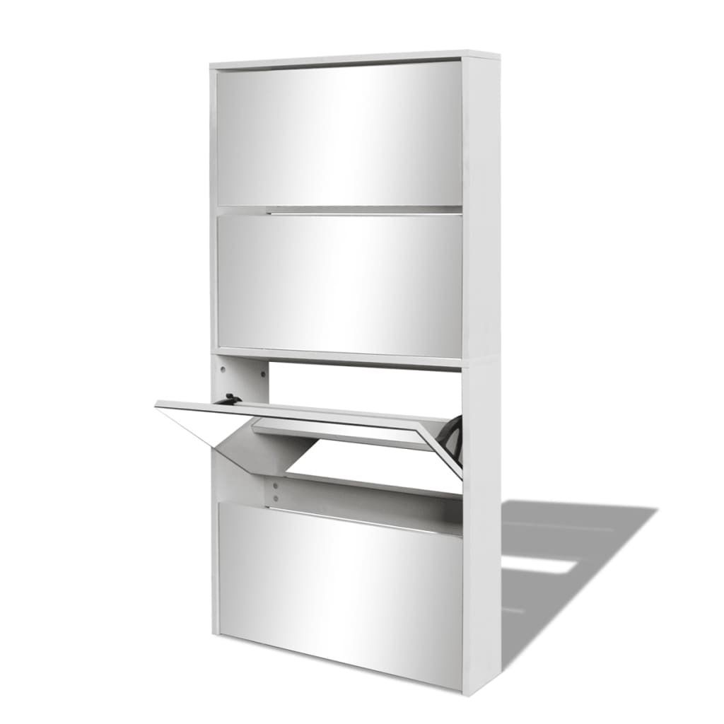 "Winterschlussverkauf "Schuhschrank/Flurschuhregal Skandinavisch - Schuhkommode - mit 4 Fächern Spiegel Weiß 63×17×134 cm NeuMöbel 5044405
