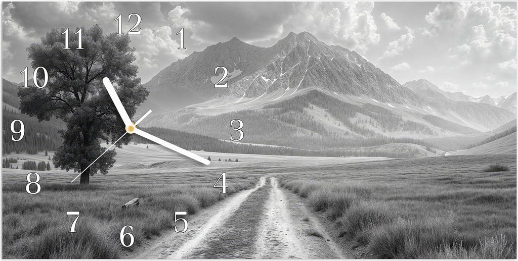 Wanduhr aus Glas mit Motiv Berglandschaft Weg- 60 x 30 cm - inkl. Aufhängesystem