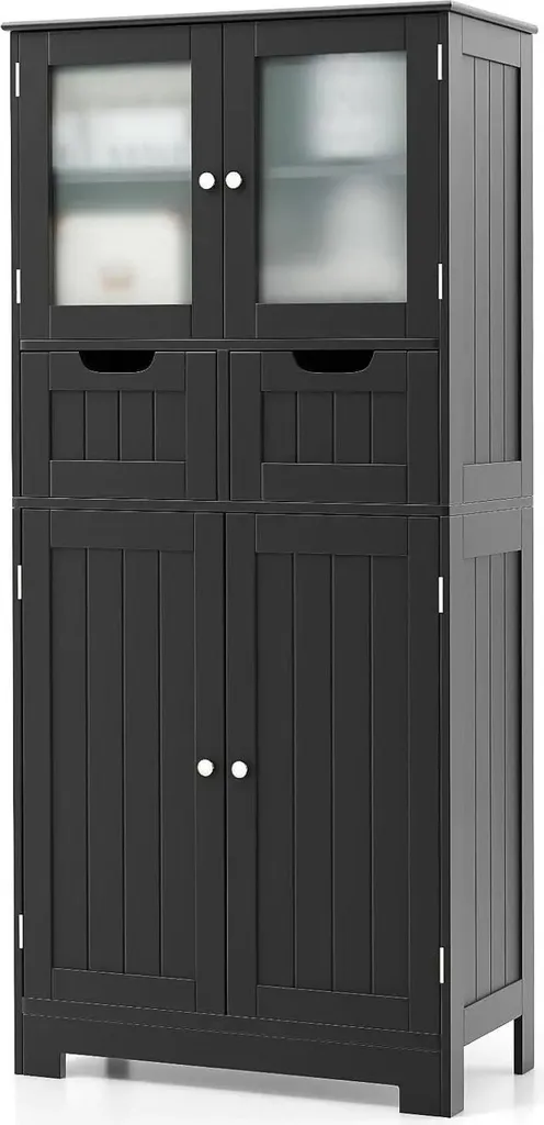 Armoire de salle de bain noire à 2 tiroirs et 4 portes - Modèle Boreal