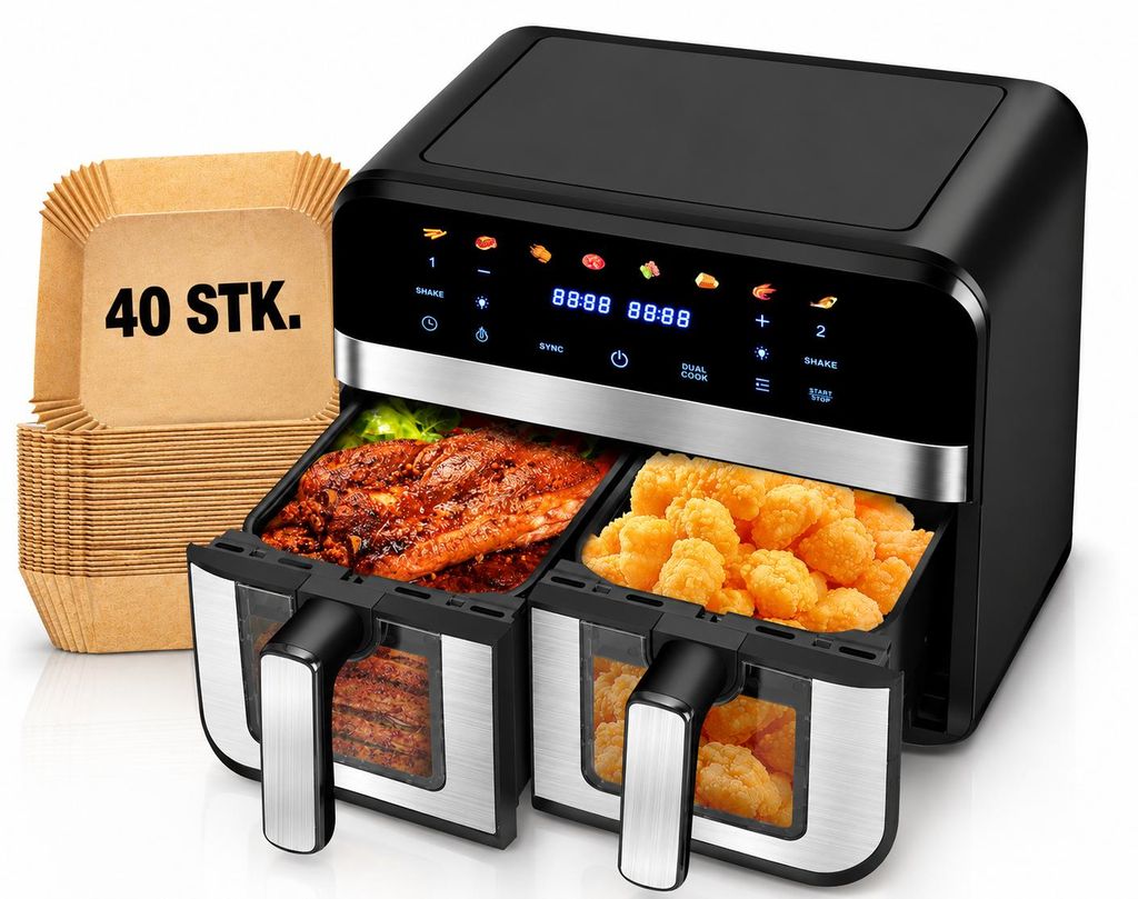 Heißluftfritteuse XXL doppel Airfryer 2600W / 9L (2x 4,5L Produktbild 
