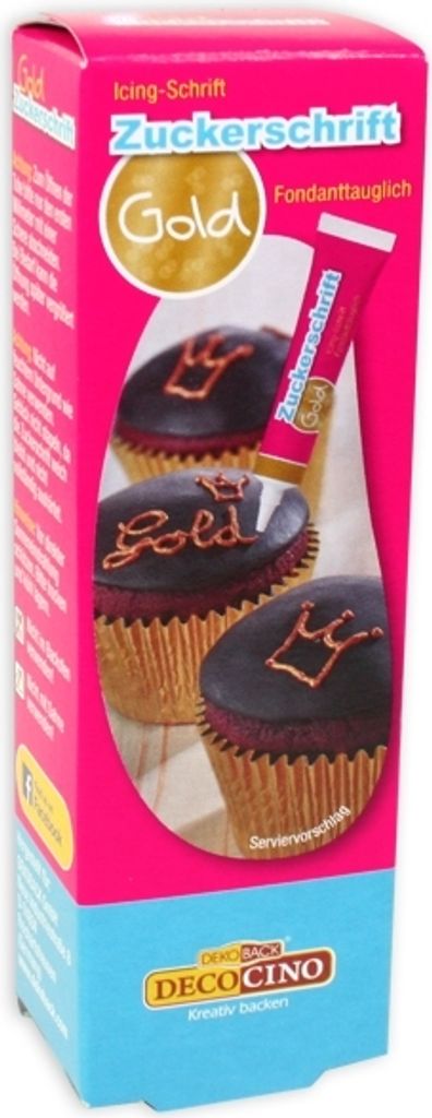 goldene Zuckerschrift, Zuckerguss in Gold für Tortendeko, 1 Tube, 18g