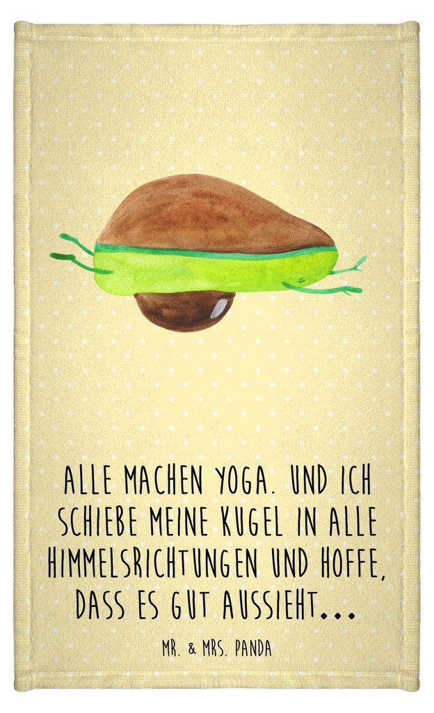 Mr. & Mrs. Panda Handtuch Avocado Yoga - Gelb Pastell - Geschenk, Baumwollhandtuch, Gäste-WC, Bauch, gäste wc, Humor, Haha, Hilfe, Frotteetuch, K...