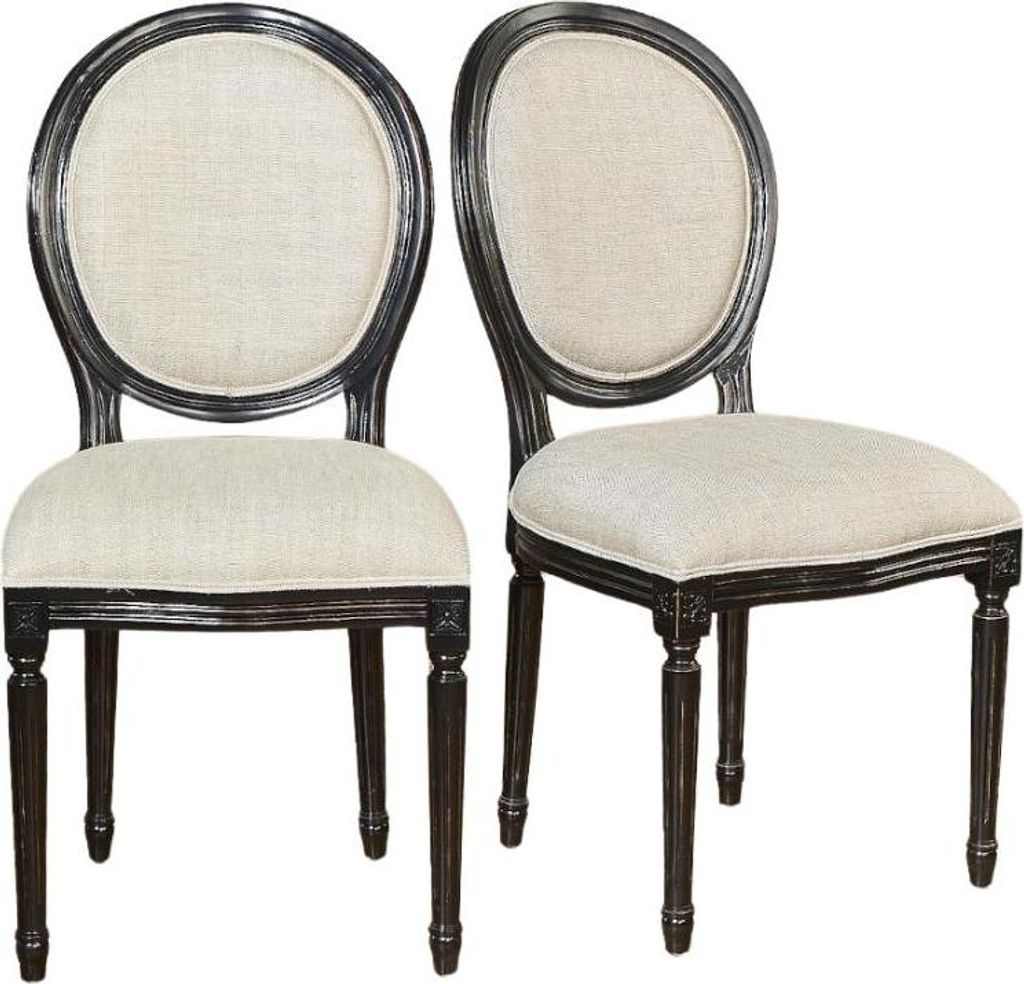 Set aus 2 Stühlen aus Hevea-Holz in Schwarz und Premium-Leinen