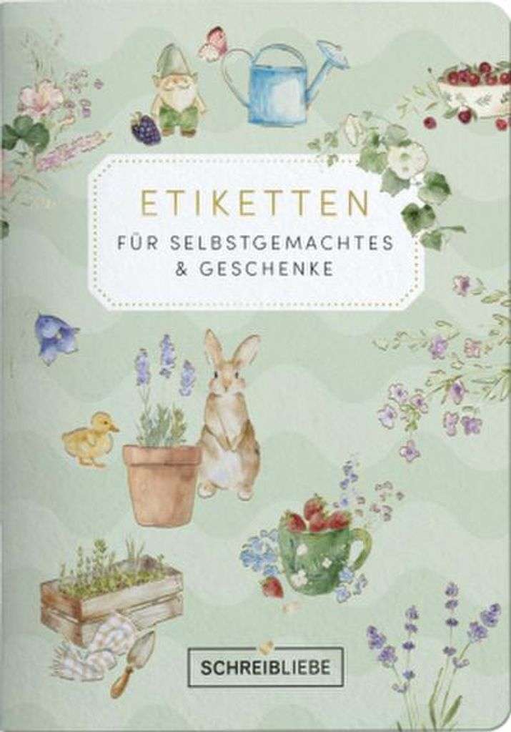 Korsch Etikettenbuch Garten DIN A6 (10,5 x 14,8 cm) 45 selbstklebende Etiketten Goldveredelung für Geschenke