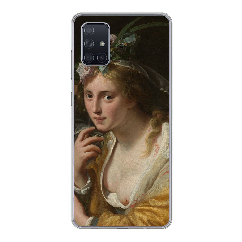 MuchoWow Handyhülle Schutzhülle Hülle für Samsung Galaxy A71 Eine Hirtin - Gemälde von Paulus Moreelse Silikon Softcase Handy Hülle - Karte...