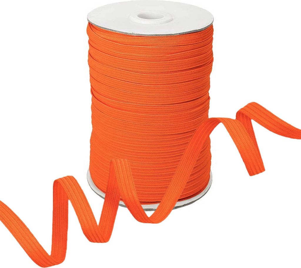 100m Gummiband Gummilitze 7mm flach gestrickt Stretch Elastisch in 19 Farben, Gurtband:523 hellorange