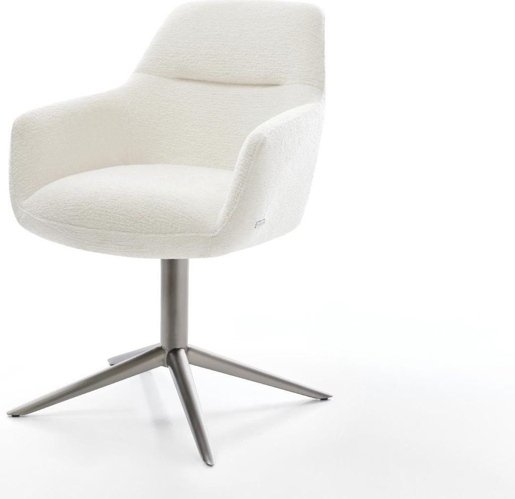 DELIFE Drehstuhl Pejo-Flex Bouclé Soft Beige Fußkreuz Graphit 360° drehbar Wippfunktion Taschenfederkern