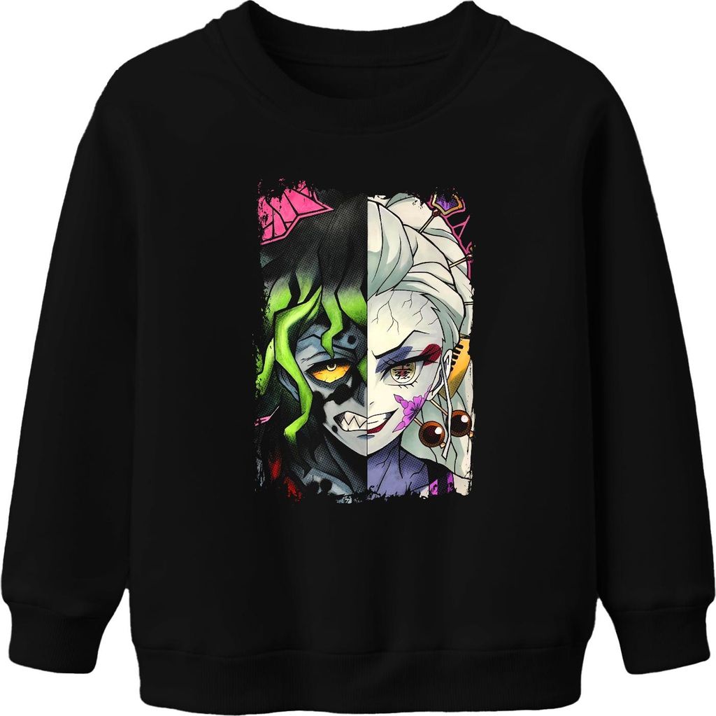 Dämon Oni Halbgesicht Anime Manga Gothic Grunge Maske Y2K Japan Uni Kinder Sweatshirt Pullover, Schwarz, 152