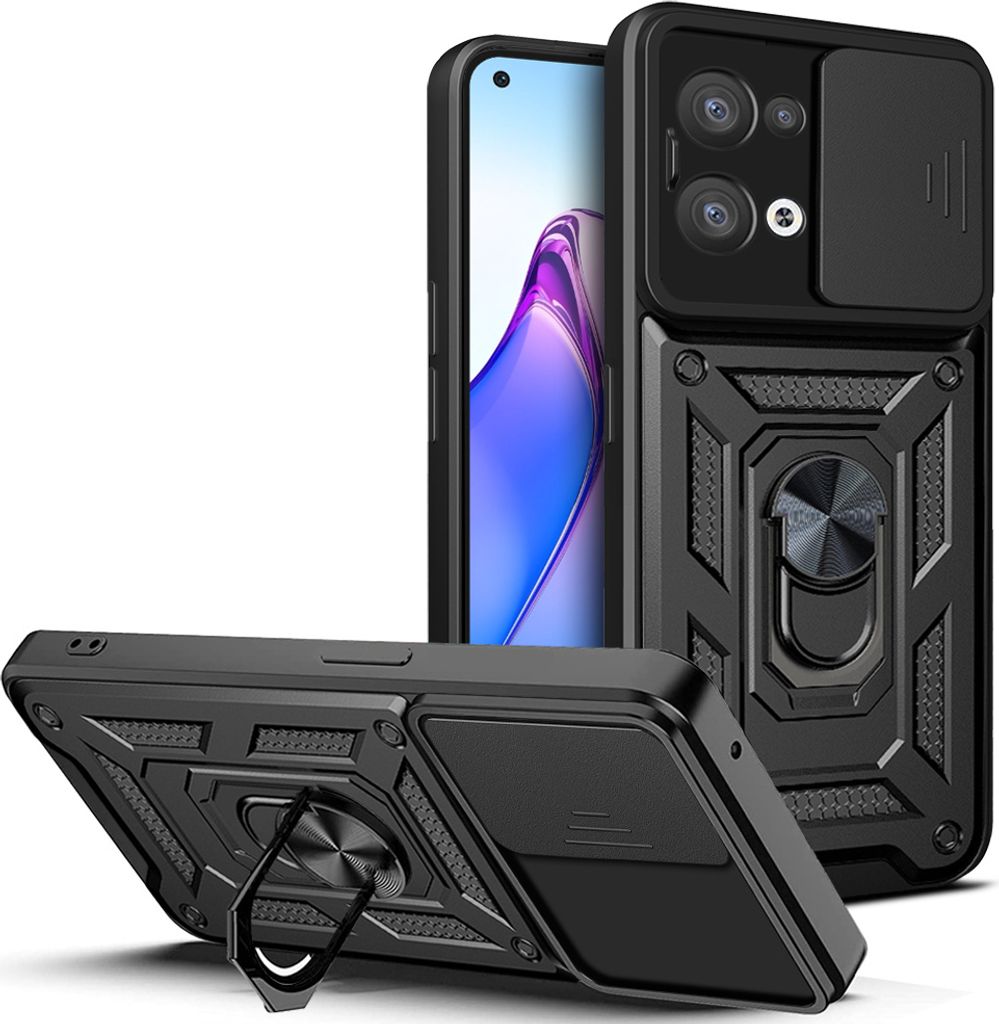 OPPO Reno8 5G Hülle mit Ring Ständer Halter Dia Kameraschutz TPU PC Schutzhülle für OPPO Reno8 5G Schwarz