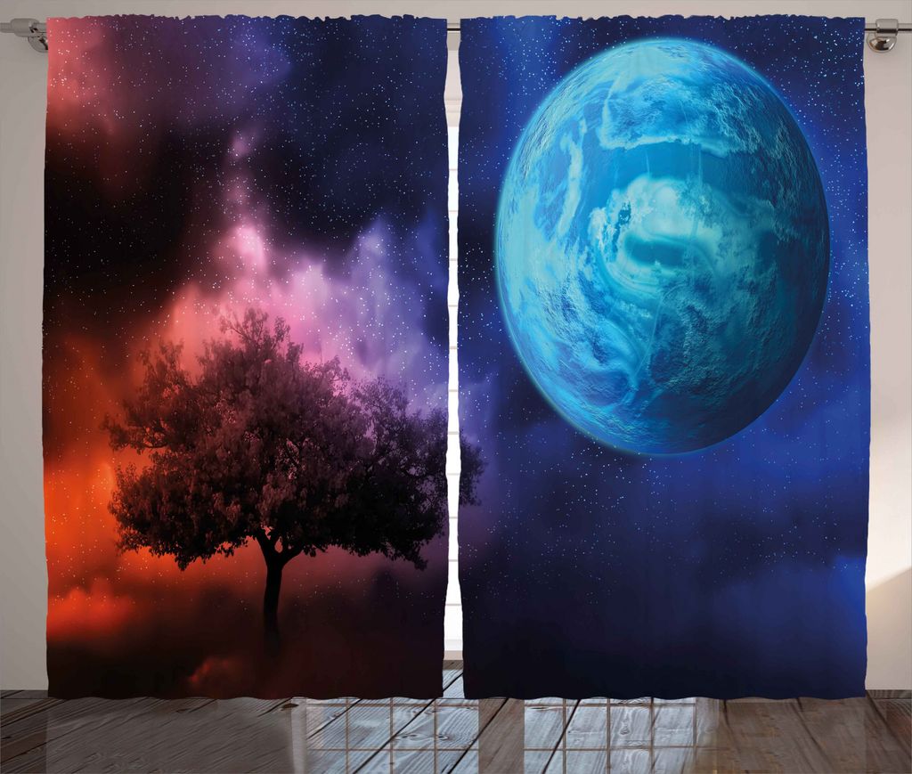 ABAKUHAUS Platz Rustikaler Vorhang, Futuristischer Baum des Lebens, Wohnzimmer Universalband Gardinen mit Schlaufen und Haken, 280 x 225 cm, Rosa Blau