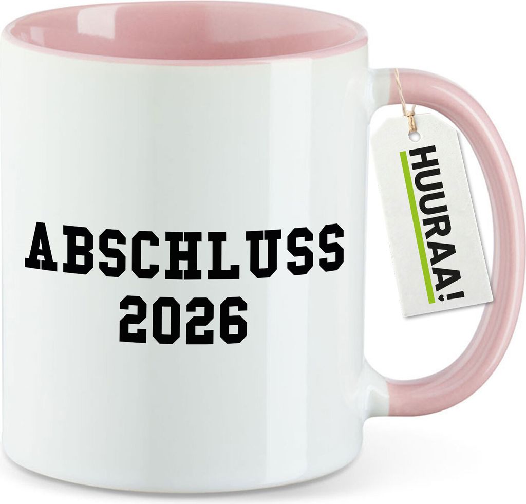 Huuraa Kaffeetasse Abschluss 2026 Schulabschluss 330ml Rosa Keramik Kaffeebecher Geschenkidee