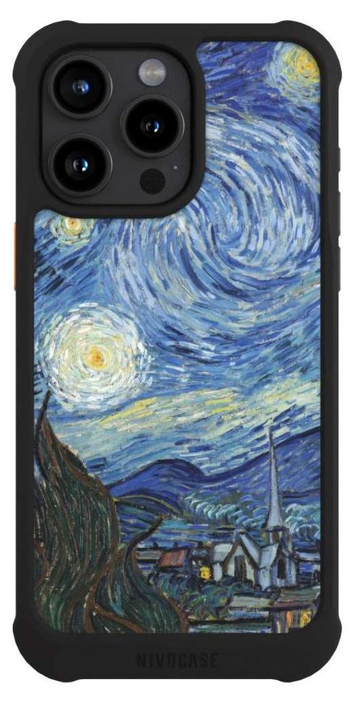 NIVOCASE Hülle für Apple iPhone 15 Pro Max Stoßfeste Handyhülle NIVOmax Case Schwarz Kunst The Starry Night
