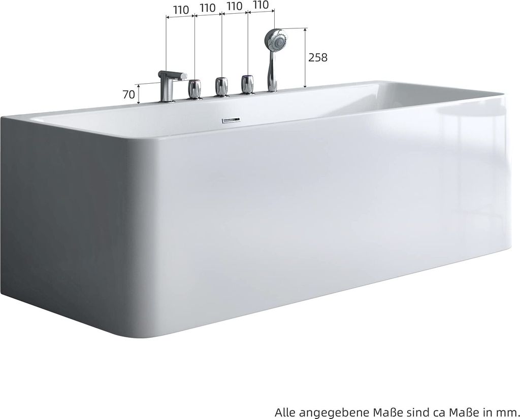 Mai & Mai Badewanne 180x80cm Sanitäracryl mit Armatur Produktbild 7