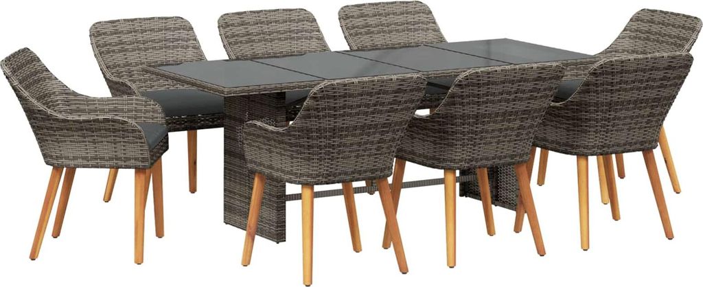 Garten Essgruppe mit Kissen 9 pcs Grau Poly-Rattan
