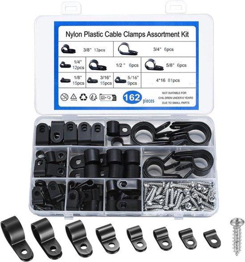 Kabelklemmen Nylon R Clips schwarz 8 Größen