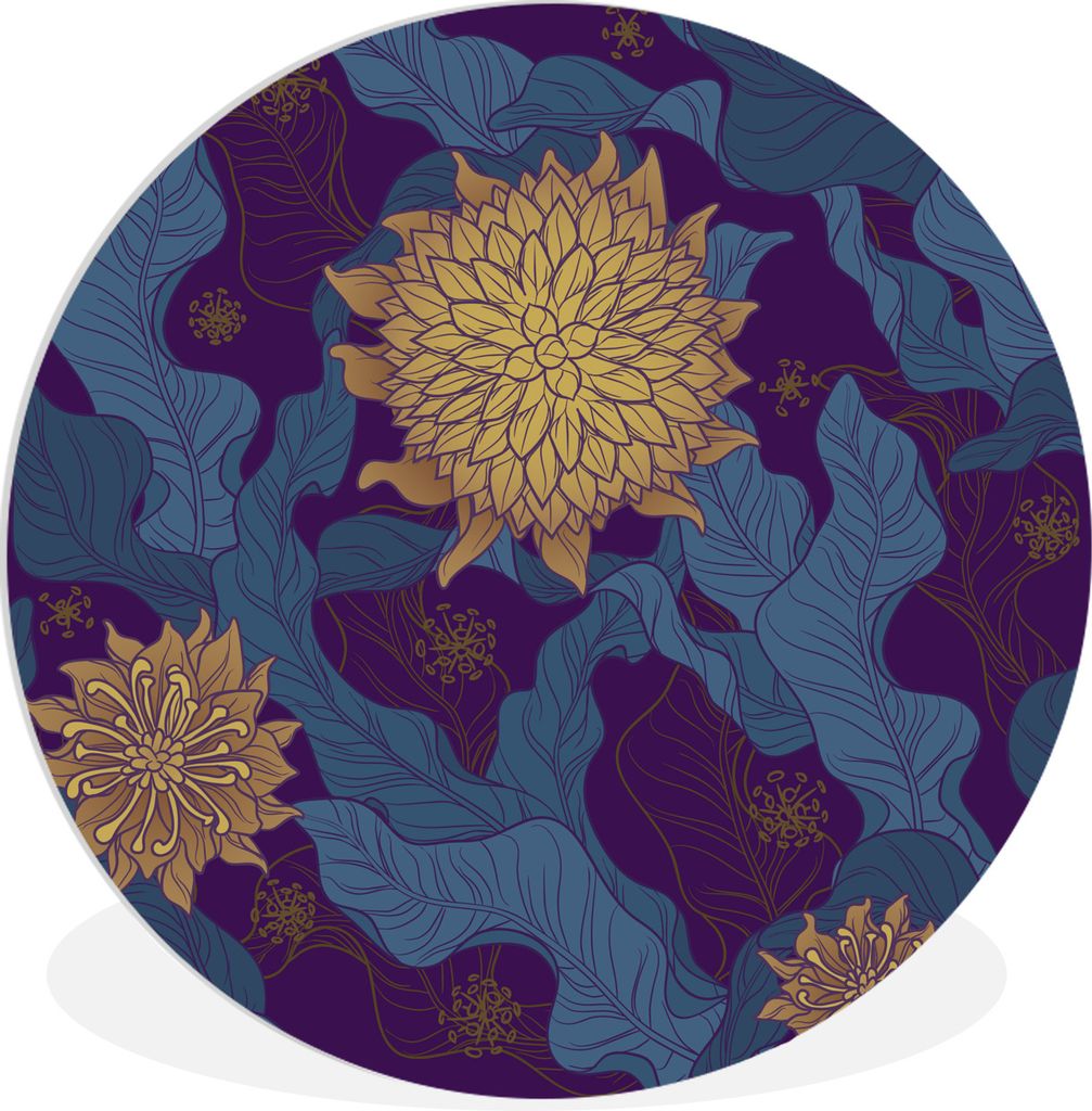 MuchoWow Rundes Wandbild - Runde Bilder Florales Motiv in Lila und Gold Ø 30 cm Kreis Wanddekoration Kunststoff - Wandkreis - Wandschmuck - Schl...