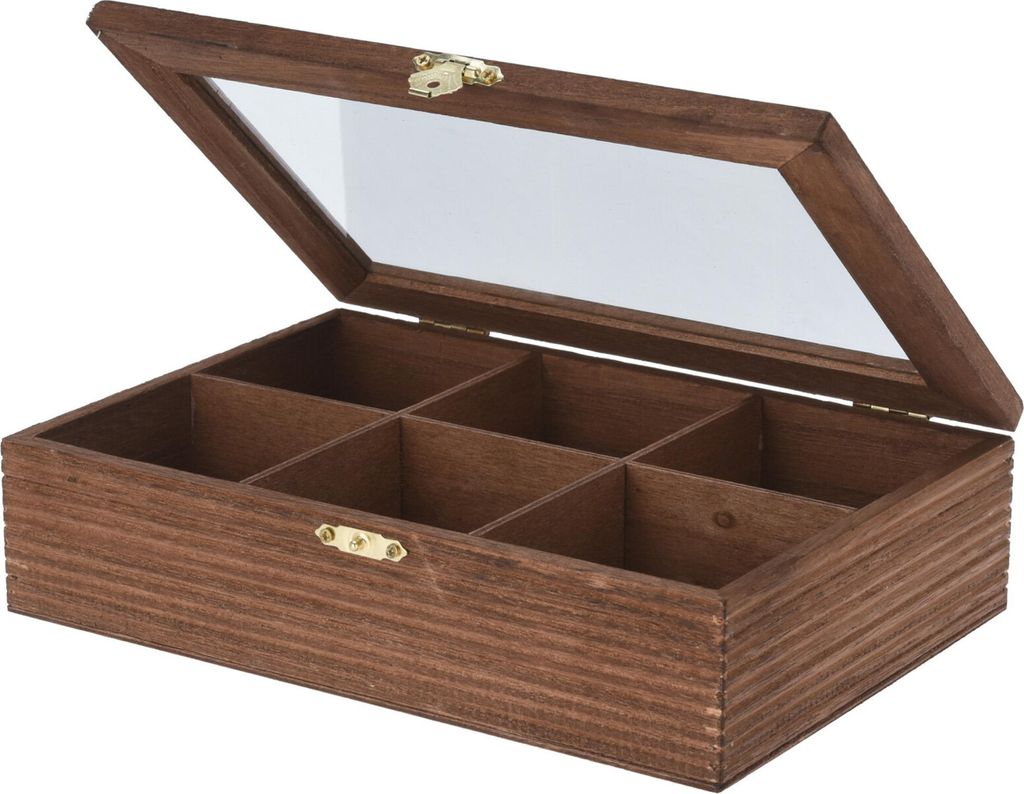 Bellatio Dekorationen Teedose - 6 Facher - braun - Holz - Produktbild 