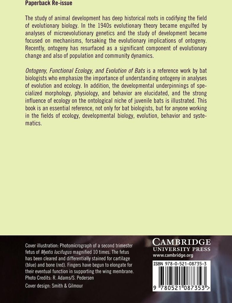 Ontogeny, Functional Ecology, and Evolution of Bats