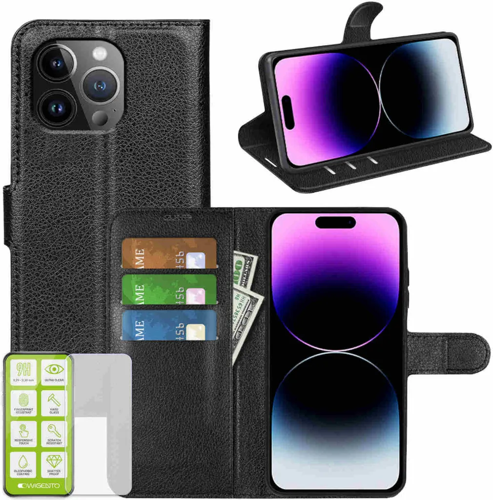 Per Apple iPhone 15 Pro Custodia per cellulare Custodia in nera + vetro temperato H9