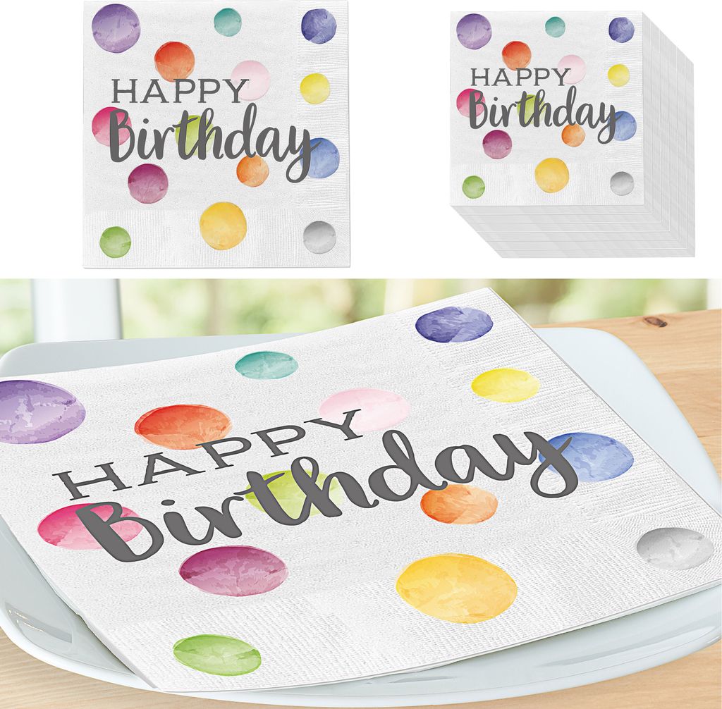Servietten "Happy Birthday" 60er Set 3lagig Papierserviette Motivserviette stoffähnlich Tuch