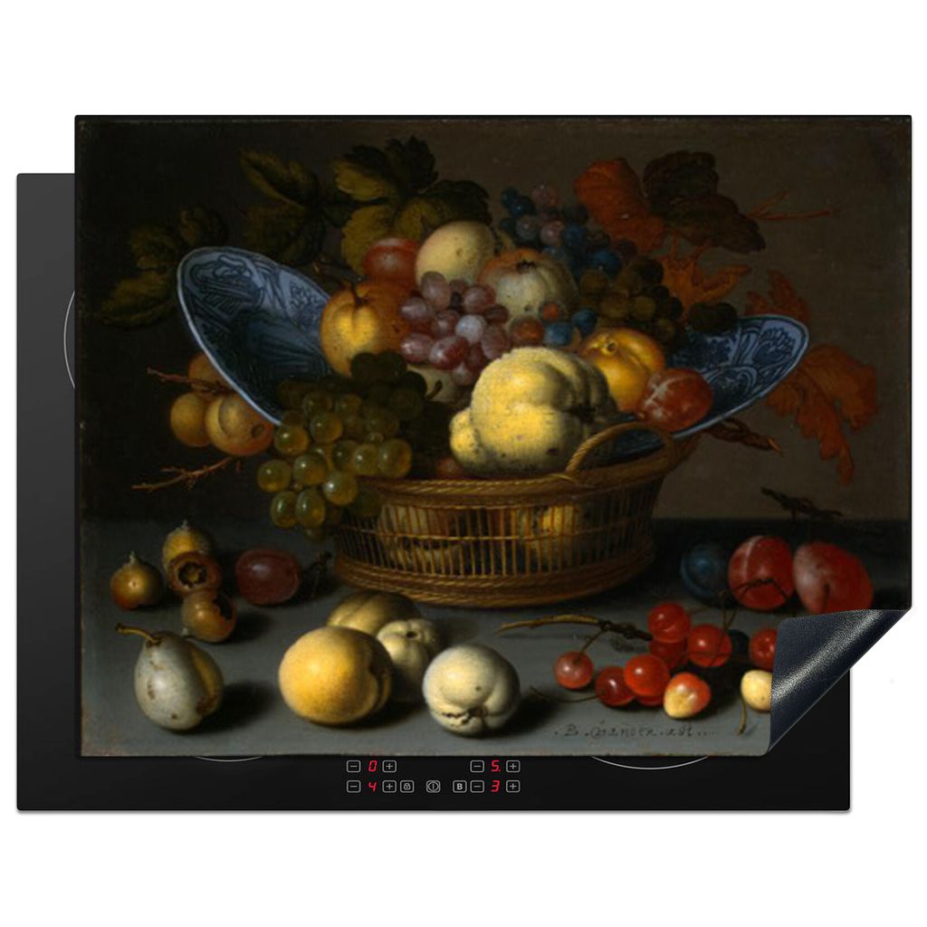 KitchenYeah Herdabdeckplatte Korb mit Früchten - Gemälde von Balthasar van der Ast , 77x59cm, Küche Deko, Glaskeramikkochfeld Herdabdeckung, A...