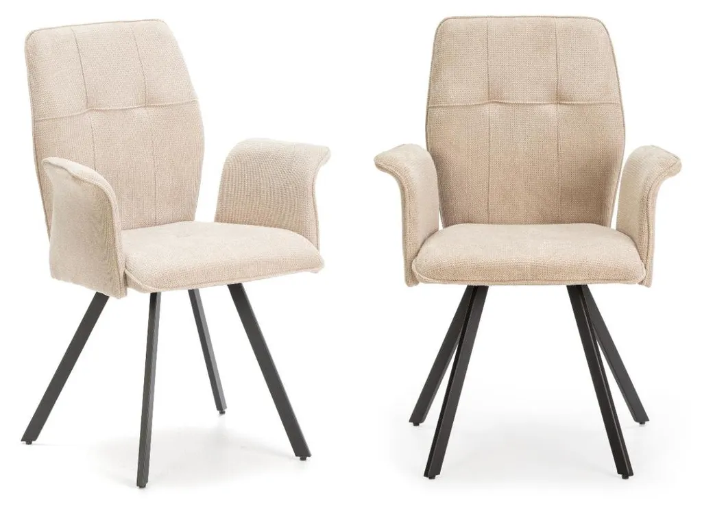 Fauteuils de table en tissu gris et pieds métal noir 62 cm Lot de 2 MERY